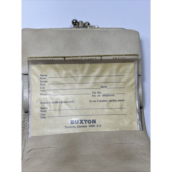 Vintage BUXTON DuoFold Wallet Cream Cowhide Leather Cards License Kiss Lock - Picture 5 of 13